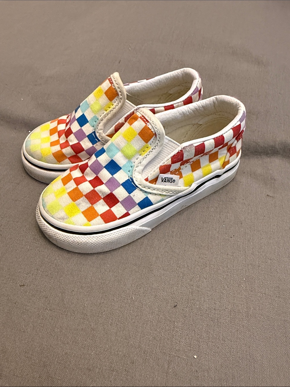 Vans Kids Rainbow Checkerboard Slip-On Sneakers